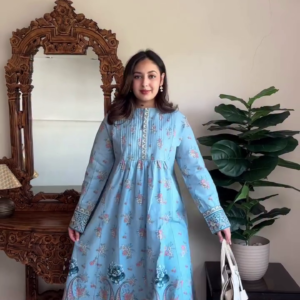 Light Blue Floral Cotton Kurta Set
