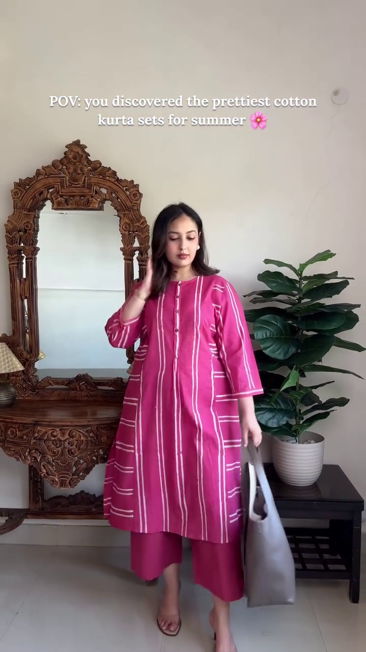 Light Blue Floral Cotton Kurta Set - Image 2