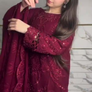 Wine Embroidered Festive Suit