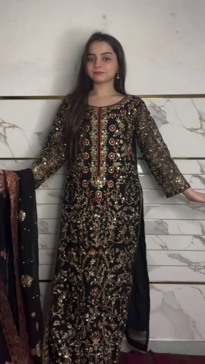 Wine Embroidered Festive Suit - Image 4