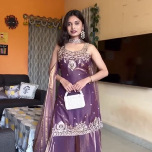 Purple Silk Kurta Palazzo Set