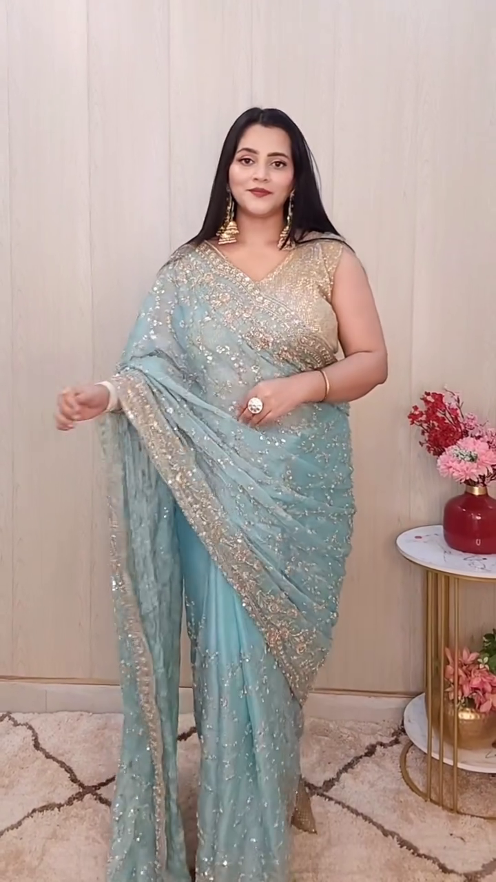 Aqua Blue Designer Saree