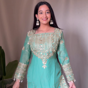 Aqua Green Heavy Embroidered Suit